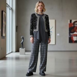 Vintage Black, White, and Silver Candy Cane Swirl Beaded Jacket